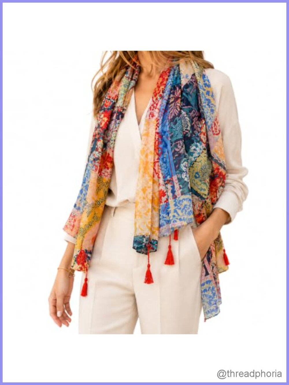 Boho Floral Tassel Patchwork Scarf Lightweight Oversized Shawl Wrap Women